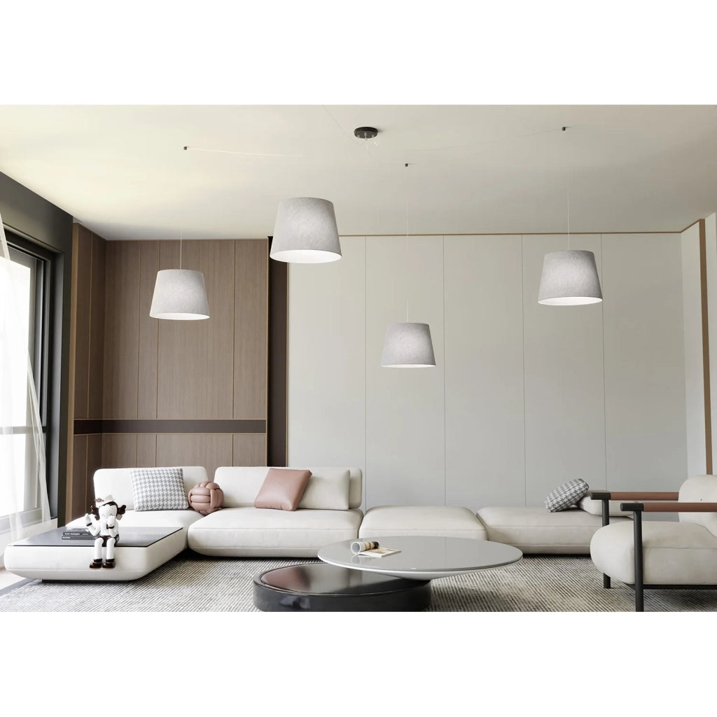 Sospensione 4 Luci Iside Con Fermacavi E Paralumi Grigio