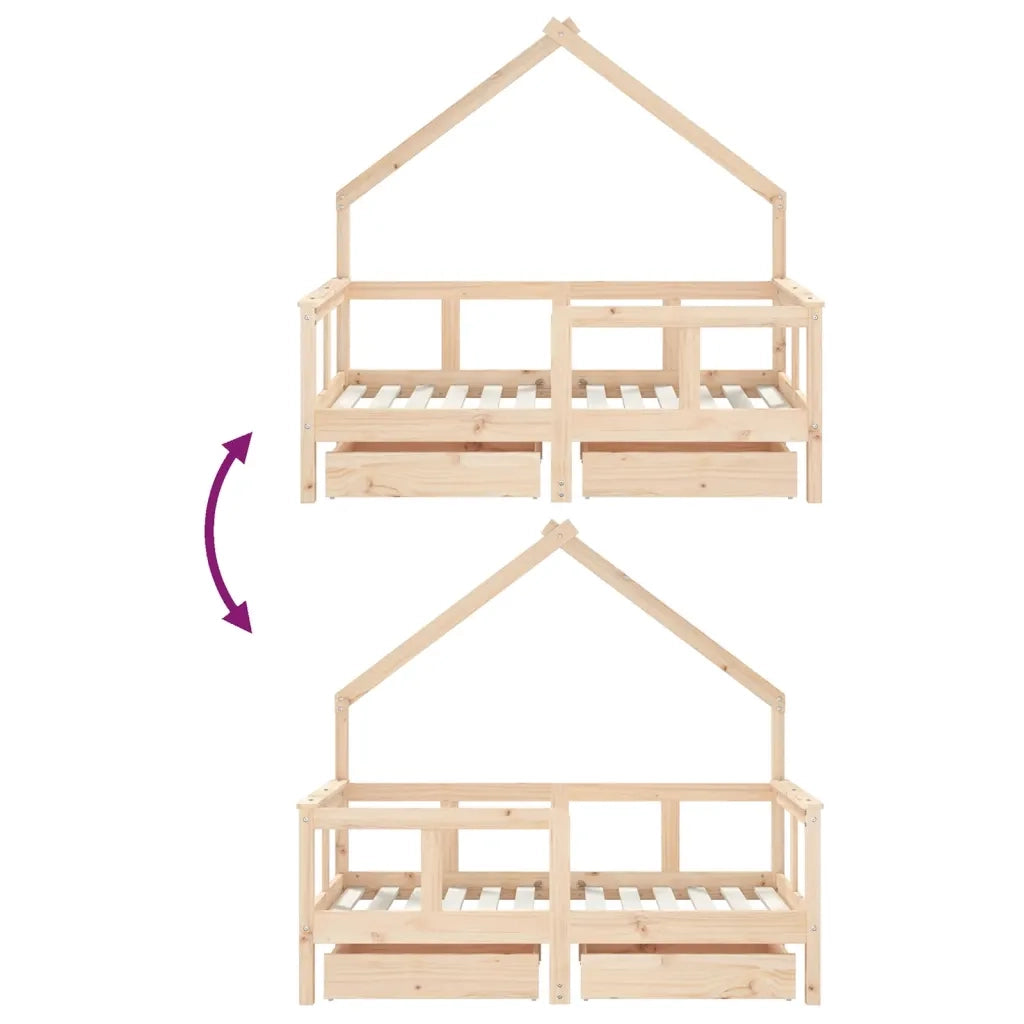 Giroletto Bambini | Letto Infantile | Lettino con Cassetti 70x140 cm Legno Massello di Pino