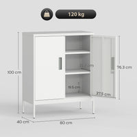 Armadietto da Ufficio 80x40x100 cm a 2 Ripiani Regolabili con Serratura e 2 Chiavi in Acciaio Bianco