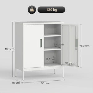Armadietto da Ufficio 80x40x100 cm a 2 Ripiani Regolabili con Serratura e 2 Chiavi in Acciaio Bianco
