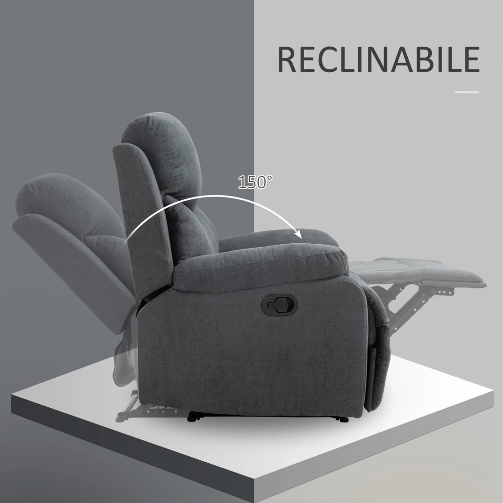 Poltrona Reclinabile Relax con Poggiapiedi in Tessuto Grigio Scuro ¨C Minimal ¨C 93x88x102cm