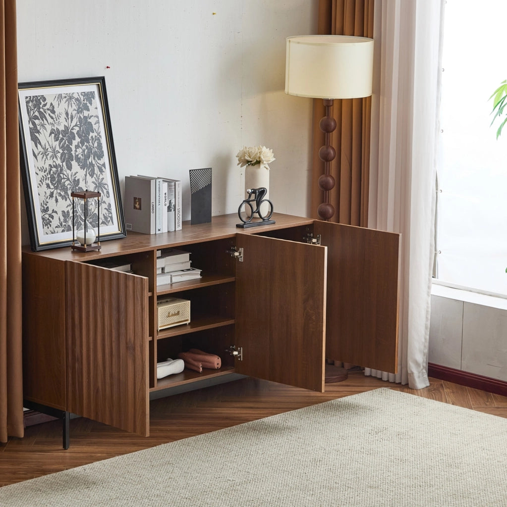 Sideboard 150x40x80 cm in MDF con design ondulato 3D e 2 ripiani regolabili