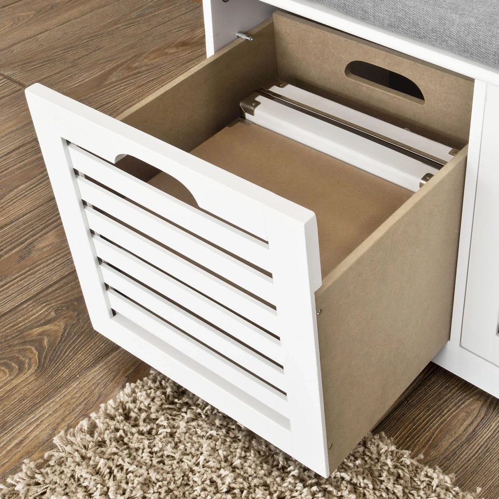 Scarpiera da ingresso Panchina con Cuscino e Cestini 3 Cestini Bianco FSR23-W