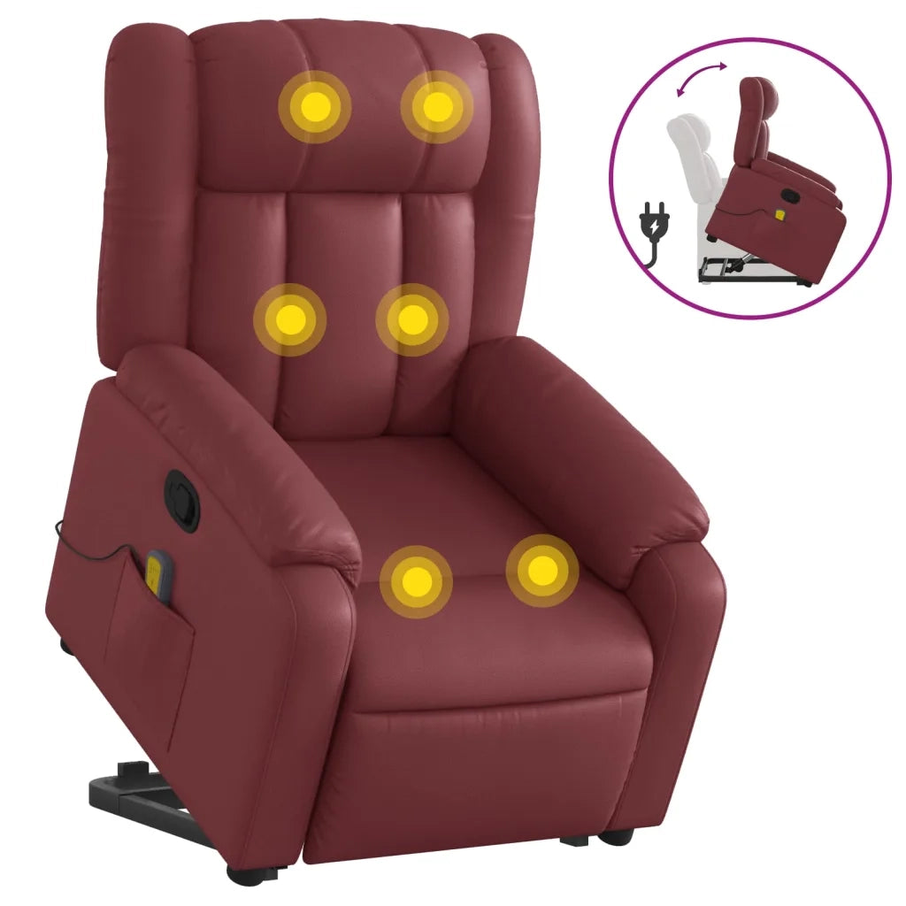 Poltrona | Sedia Relax Alzapersone Massaggi Reclinabile Rosso Vino Similpelle