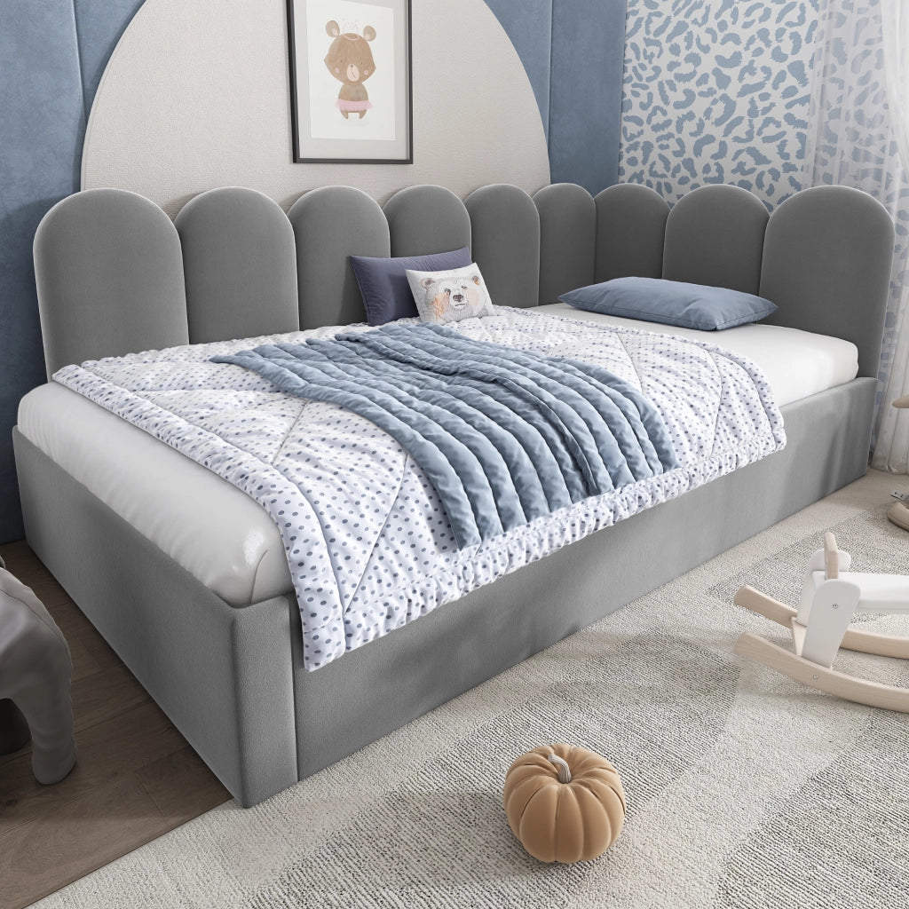 Letto daybed con letto estraibile 90x200 cm, velluto grigio, senza materasso