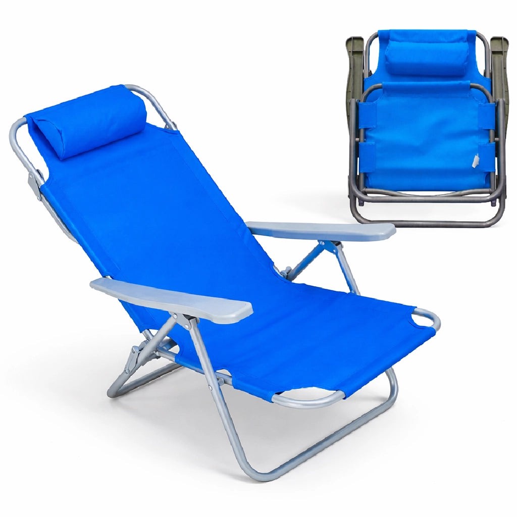 Sedia Spiaggina Prendisole Pieghevole Reclinabile 5 Posizioni Blu Mare Spaggia
