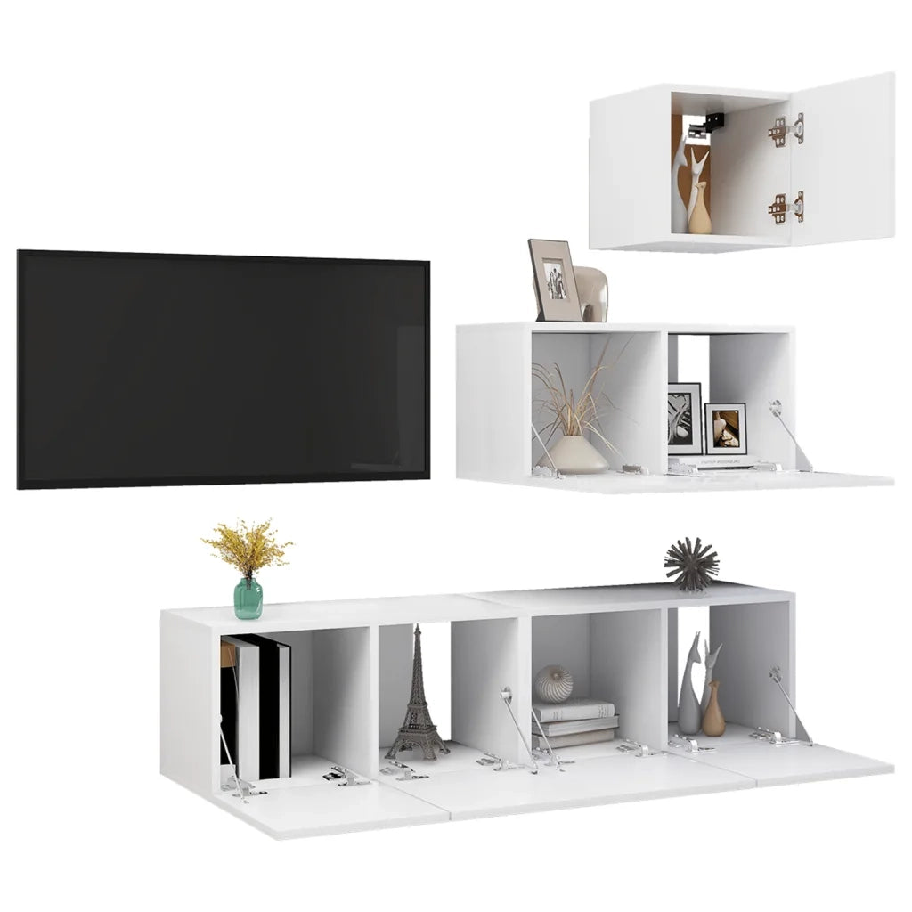 Set Mobili Porta TV 4 pz Bianco in Legno Multistrato 3078734