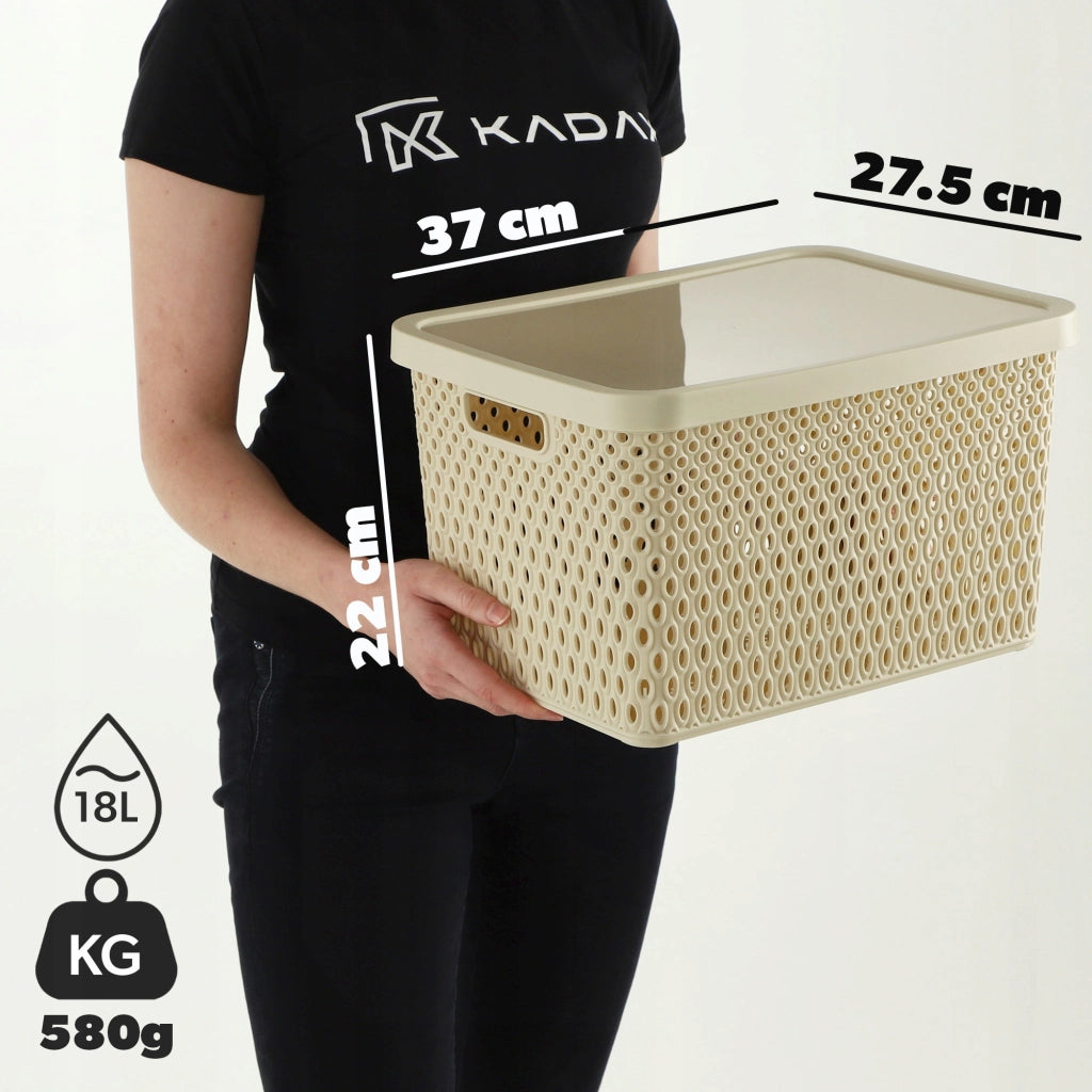 Cestino KADAX con coperchio, contenitore organizer, scatola portaoggetti da 18 litri, beige
