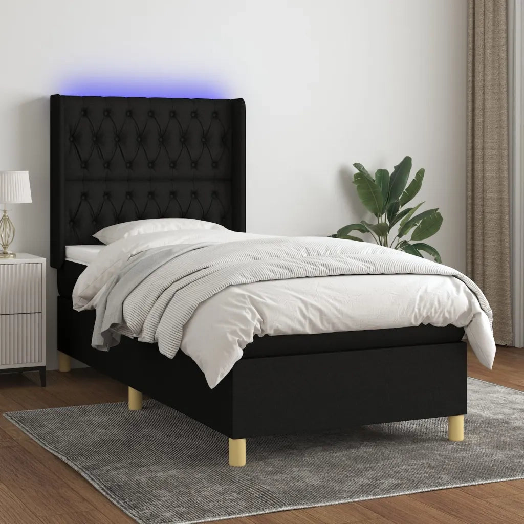 Letto a Molle con Materasso e LED Nero 90x200 cm in Tessuto 3139087