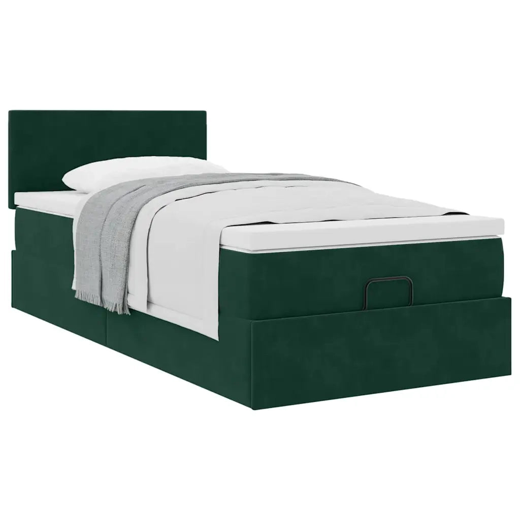 Pouf Letto con Materasso Verde Scuro 120x190 cm Velluto