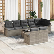 Set di divani da giardino 9 pezzi con cuscini Grigio Polyrattan