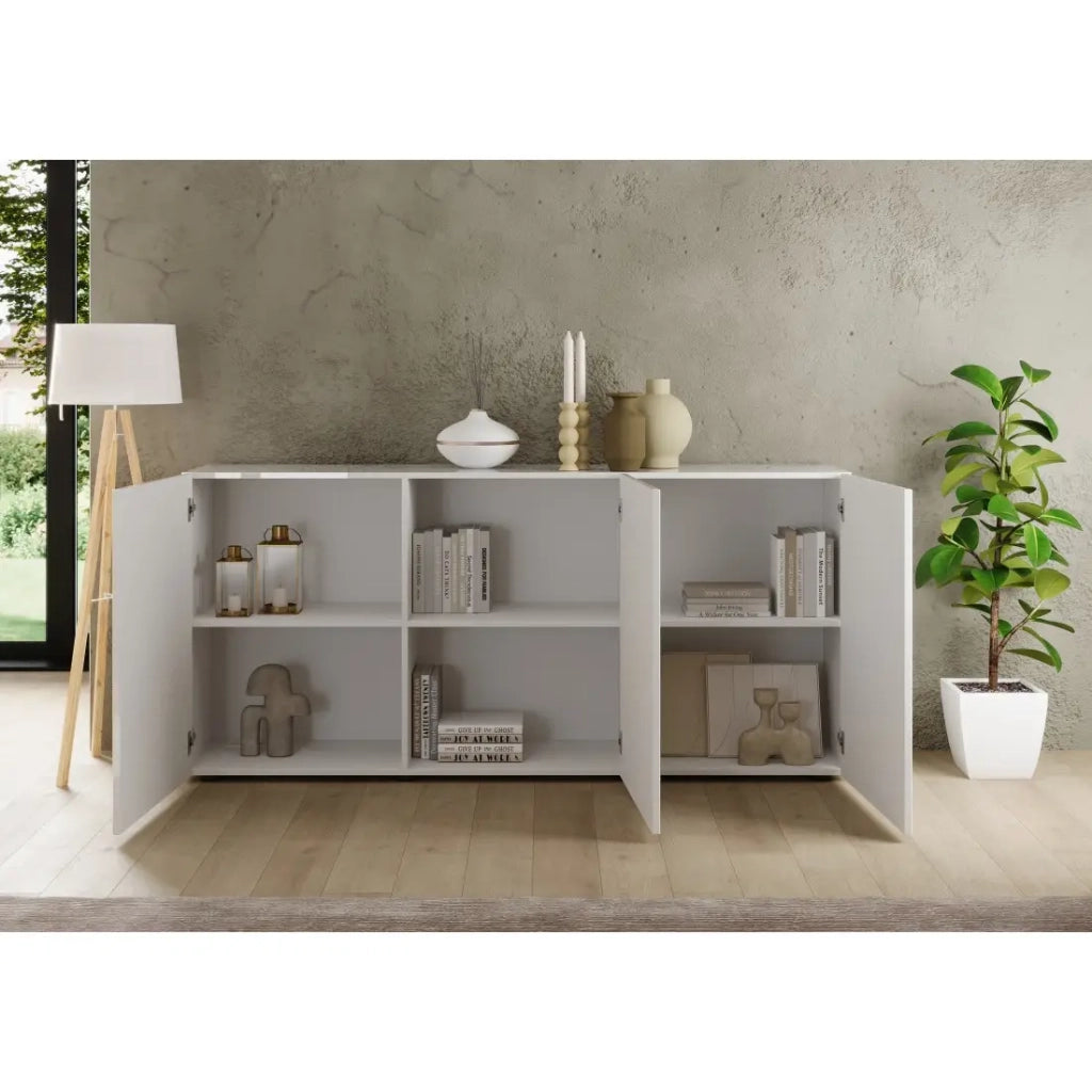 Buffet SCENA – L181 x H84 x P42 cm – 3 porte – Bianco lucido