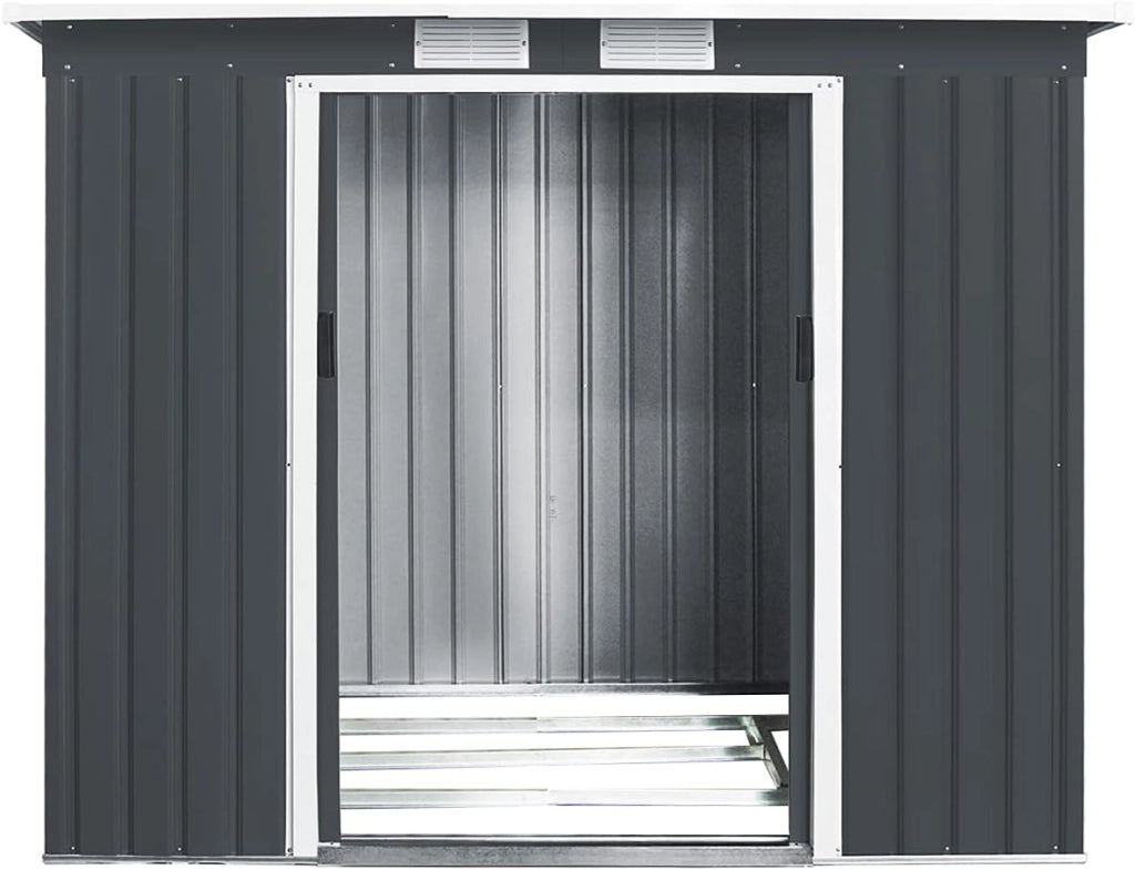 Capanno per Attrezzi, Casetta da Giardino, Capanno in Lamiera, Box da Giardino con Falda, Mobile Capanna, Ripostiglio da Giardino, con 2 Porte Scorrevoli, 2 Finestre, Grigio 213x130x173 cm