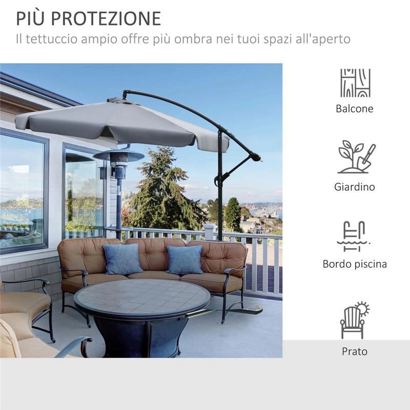 OMBRELLONE DA GIARDINO A BRACCIO CON APERTURA A MANOVELLA E INCLINABILE GRIGIO