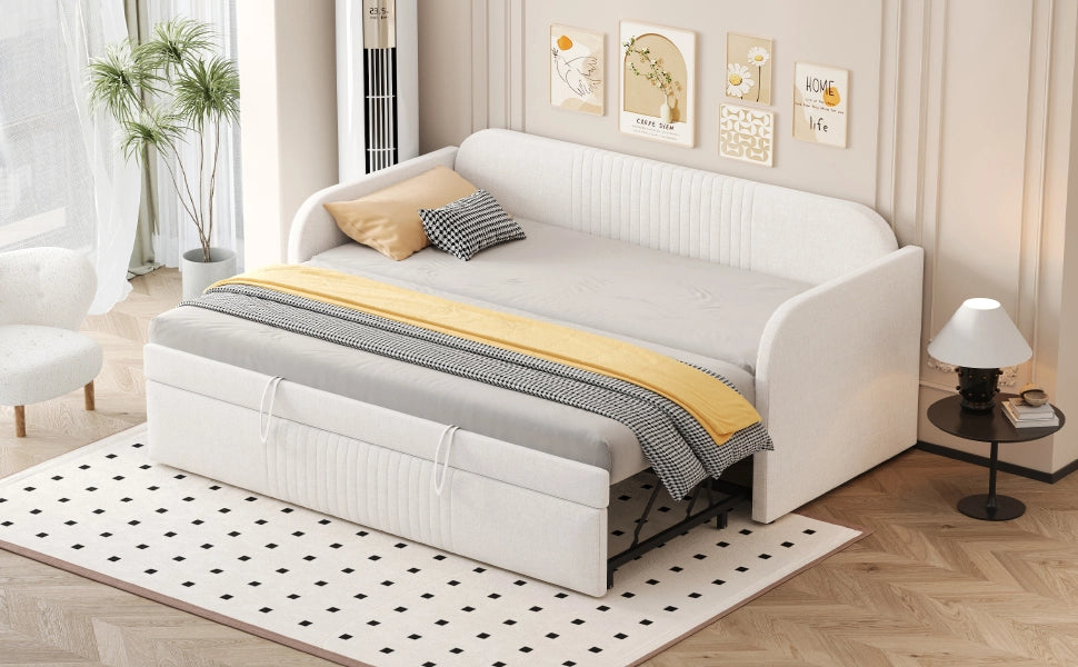 Letto sofa estraibile in lino beige 90x190 cm