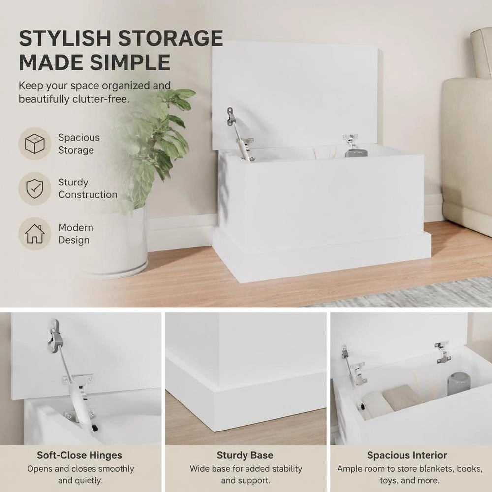 Storage Box White 50 X 30 X 28 Cm Wood Composite