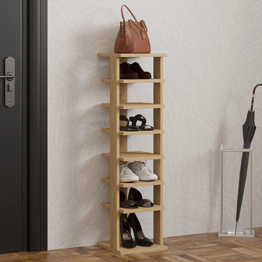 Mobile Portascarpe Soddi, Scarpiera 8 Paia, 30x30x110h cm Marrone Rovere
