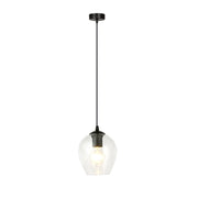 Sospensione 1 Luce Fuxi In Acciaio Nero E Vetro Trasparente