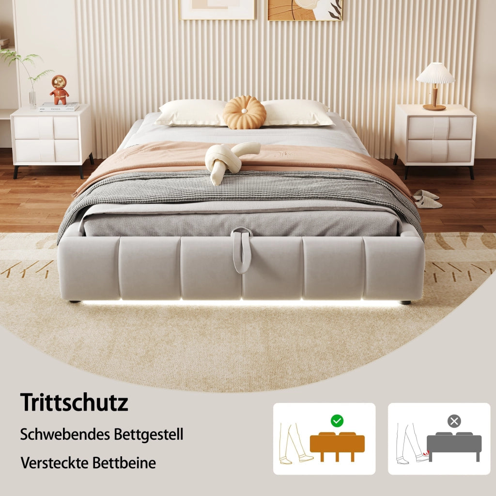 letto imbottito flanella beige 140 x 200 cm