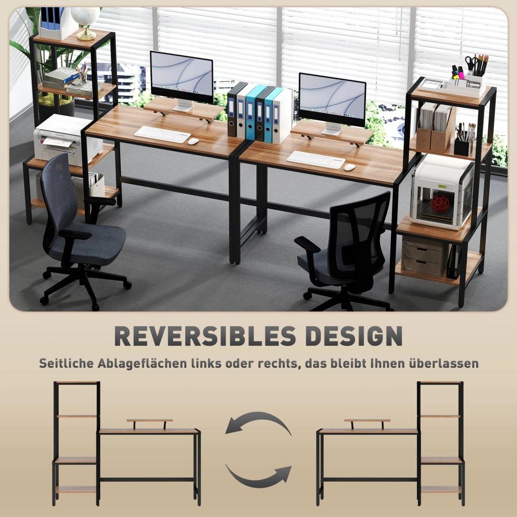 Scrivania con scaffale a 4 ripiani e supporto monitor ¨C Minimal ¨C Marrone 90x50x