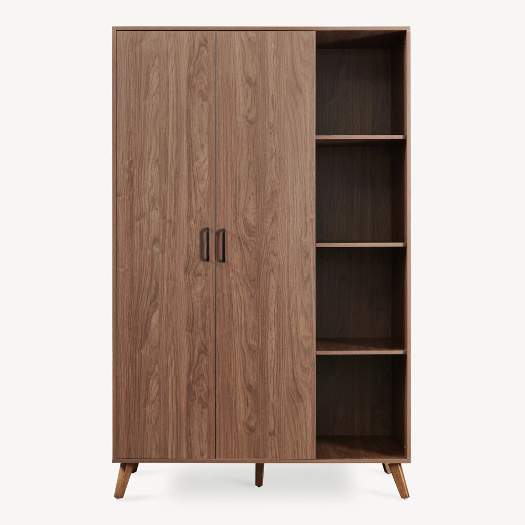 Armadio Guardaroba Norg con 2 Ante e 8 Scomparti 191x120x52 cm - Effetto Noce [en.casa]