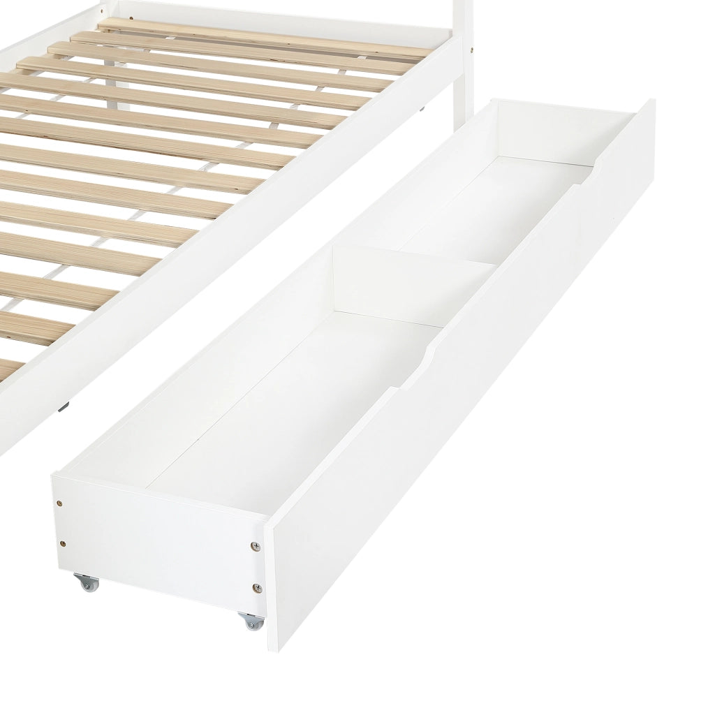 Letto singolo 90x200 cm con protezione anticaduta e contenitore bianco