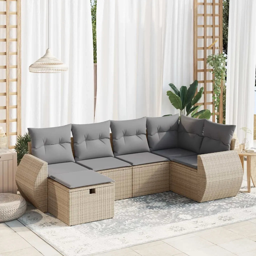 Set Divano da Giardino 6 pz con Cuscini Beige in Polyrattan 3325585