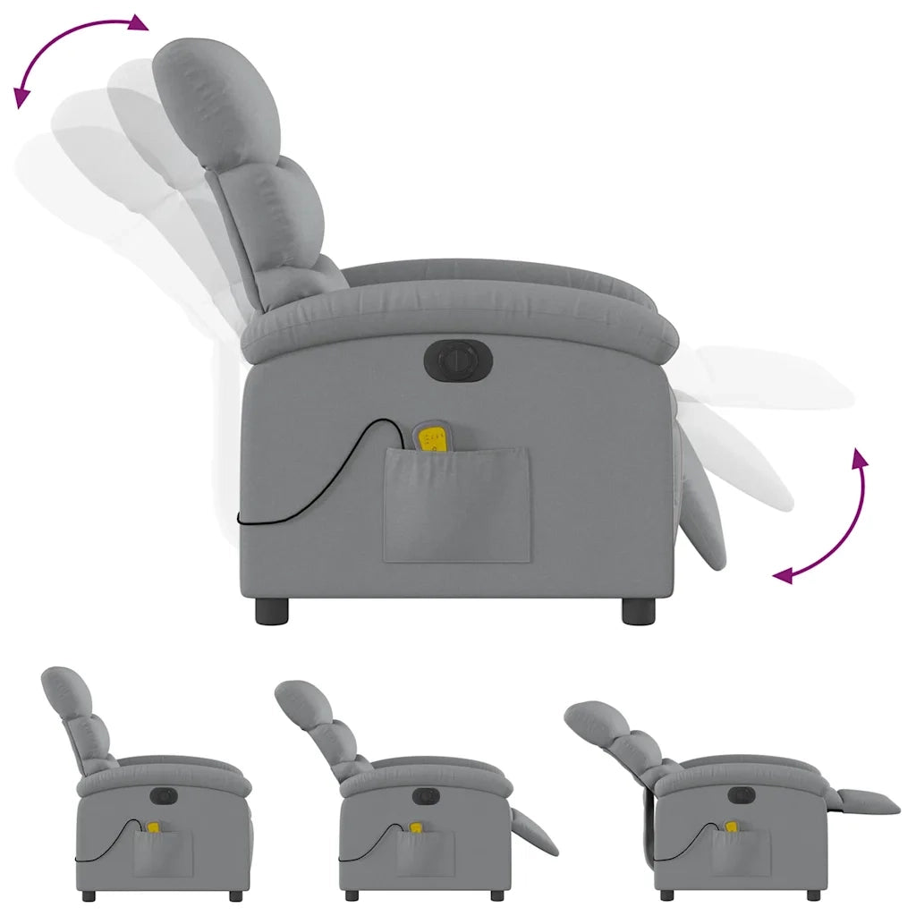 Poltrona | Sedia Relax Reclinabile Massaggio Elettrica Grigio Chiaro Tessuto