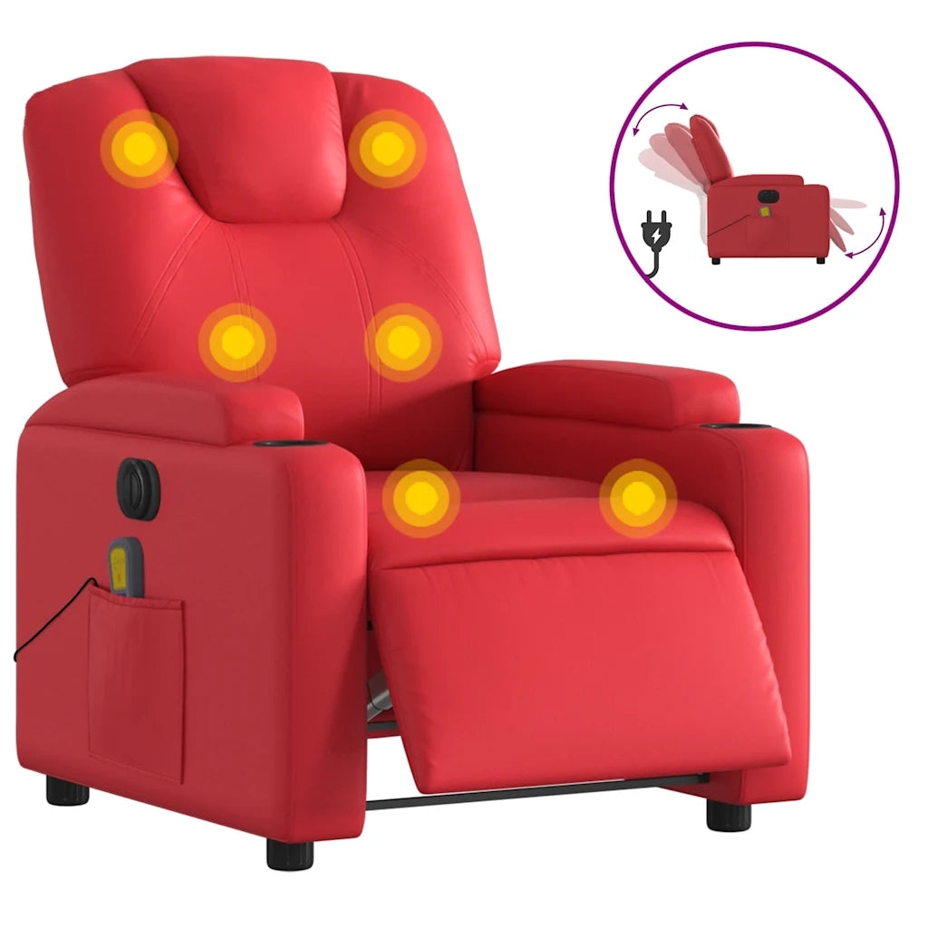 Poltrona | Sedia Relax Massaggio Elettrica Reclinabile Rosso Similpelle