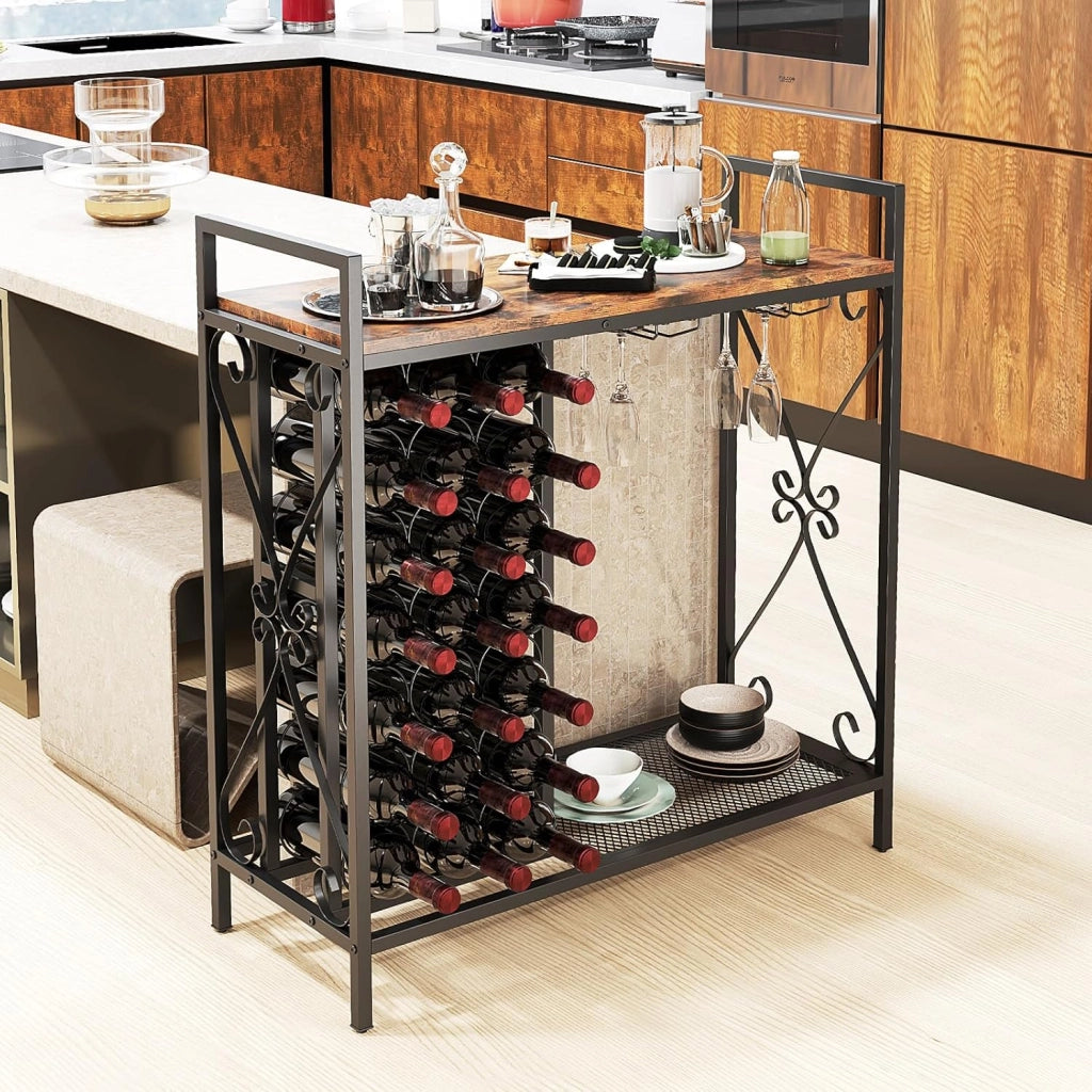 Armadietto porta vino con ripiano per 21 bottiglie e portabicchieri, grande vassoio e ripiano inferiore, 93 x 38 x 102 cm, mobile ausiliario per bar, cantina, sala da pranzo