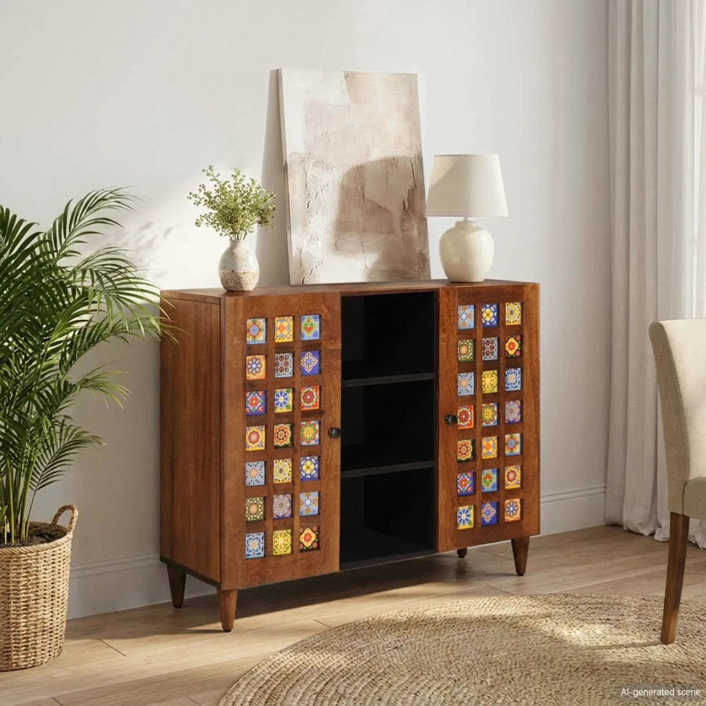 Credenza Noce 90 x 33,5 x 75 cm Legno di mango massello 4018252