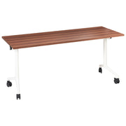 Scrivania rettangolare pieghevole con rotelle portatile con struttura in metallo marrone scuro e bianco 160 x 60 cm stile moderno