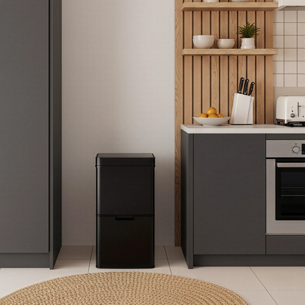 Pattumiera Automatica Venna con Sensore a 3 Scomparti Capacità 62 L - Nero [en.casa]