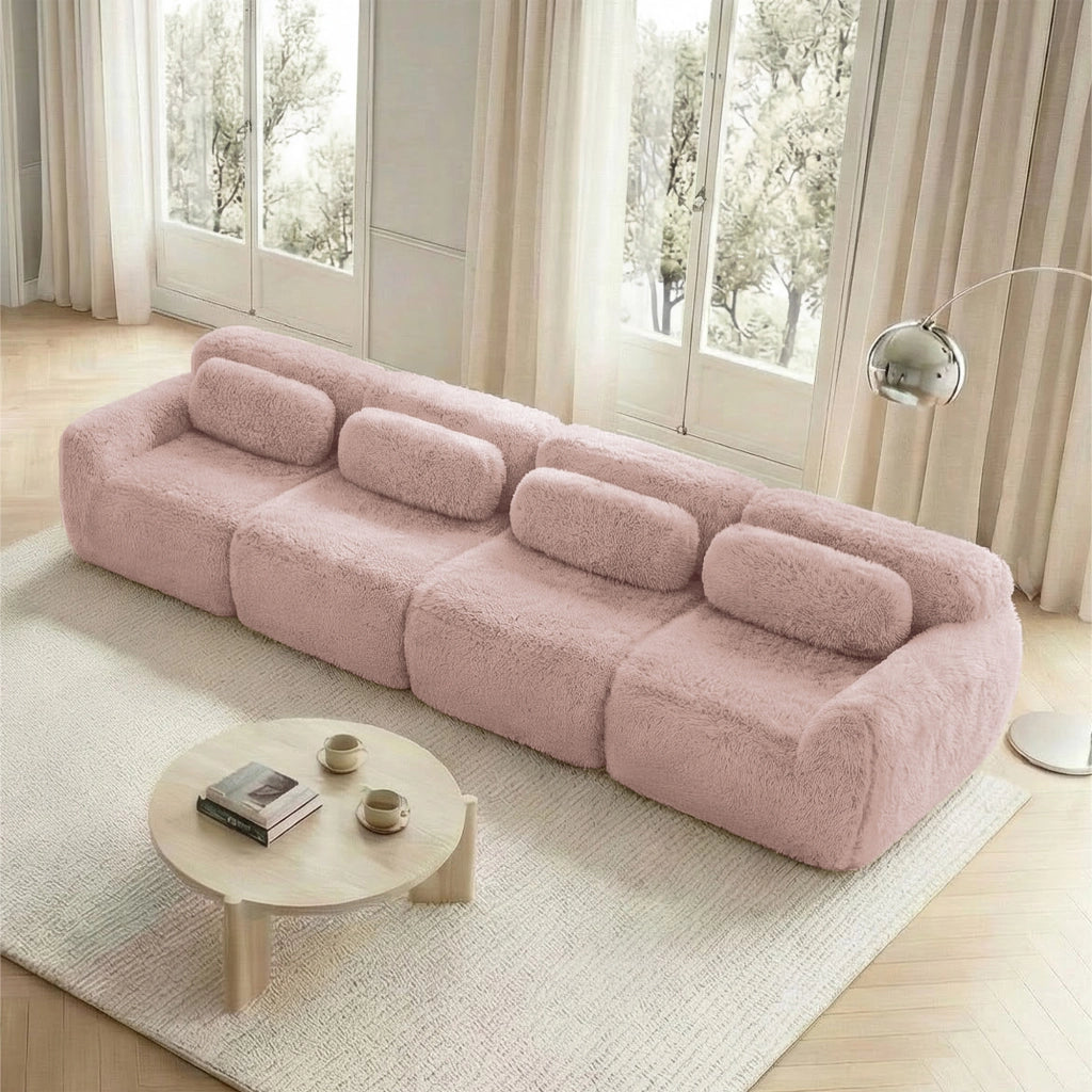 Divano 4 Posti ¨C MINIMAL ¨C Tessuto Morbido, Cuscini, Rosa