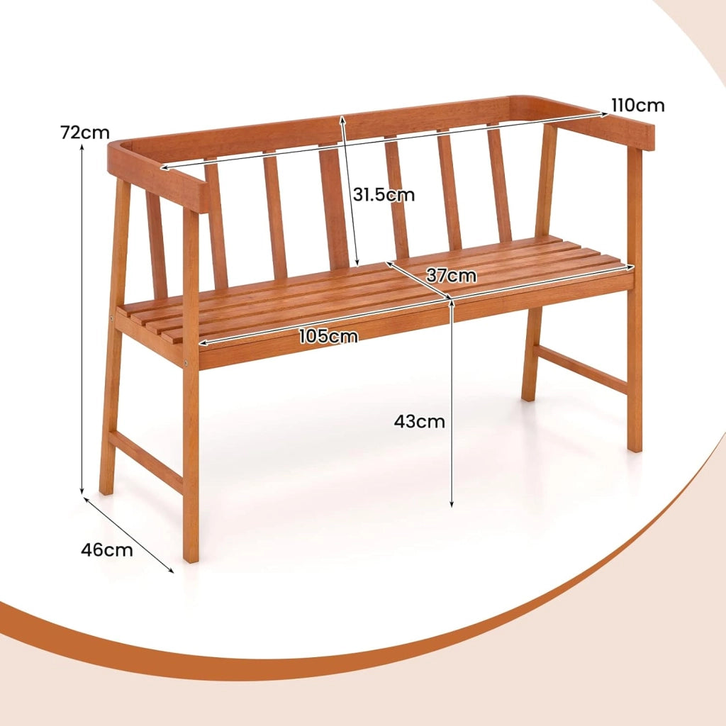 Panchina da Esterno in Legno di Acacia, Panchina da Giardino 2 Posti con Schienale, Braccioli e Seduta a Doghe, Panca per Balcone, Giardino e Parco, 110 x 46 x 72 cm, Portata 360 kg