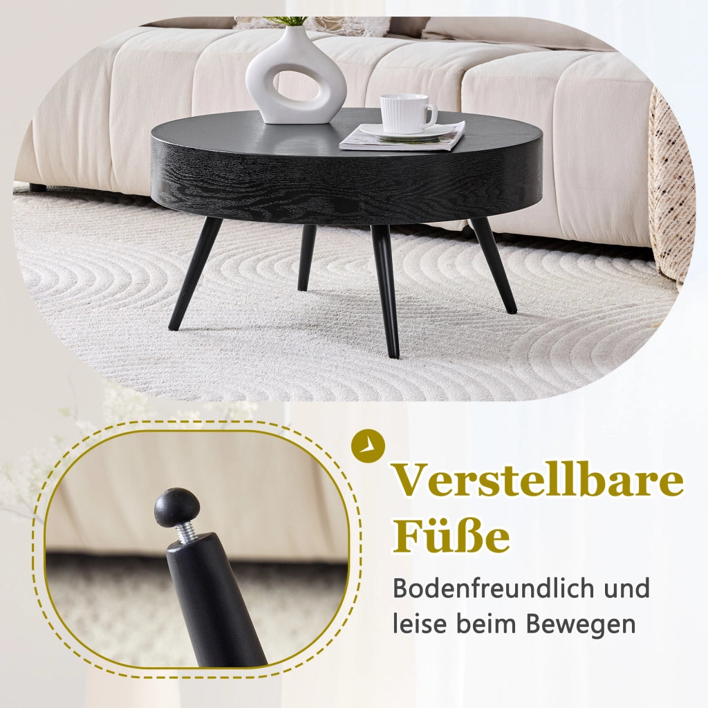 Tavolino da caffè rotondo con gambe in metallo - per soggiorno - 70 x 35.5 cm - nero