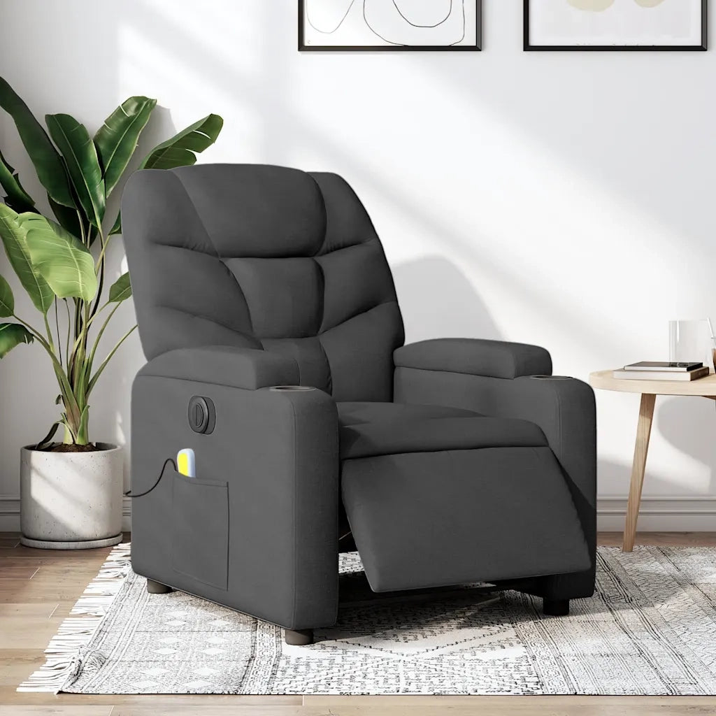 Divano Sedia-Poltrona Reclinabile Massaggio Elettrica Grigio Scuro Tessuto 927855