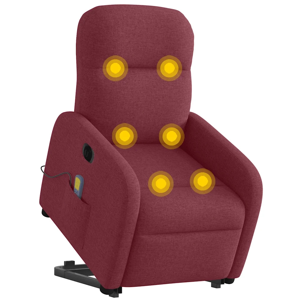 vidaXL Poltrona Alzapersona Massaggiante Elettrica Rosso Vino Tessuto