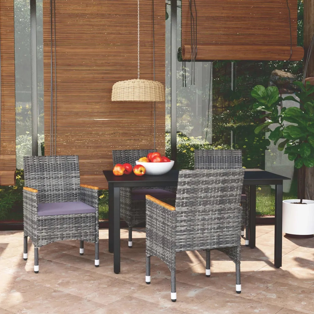 Set da Pranzo per Giardino 5 pz con Cuscini Polyrattan Grigio 3095005