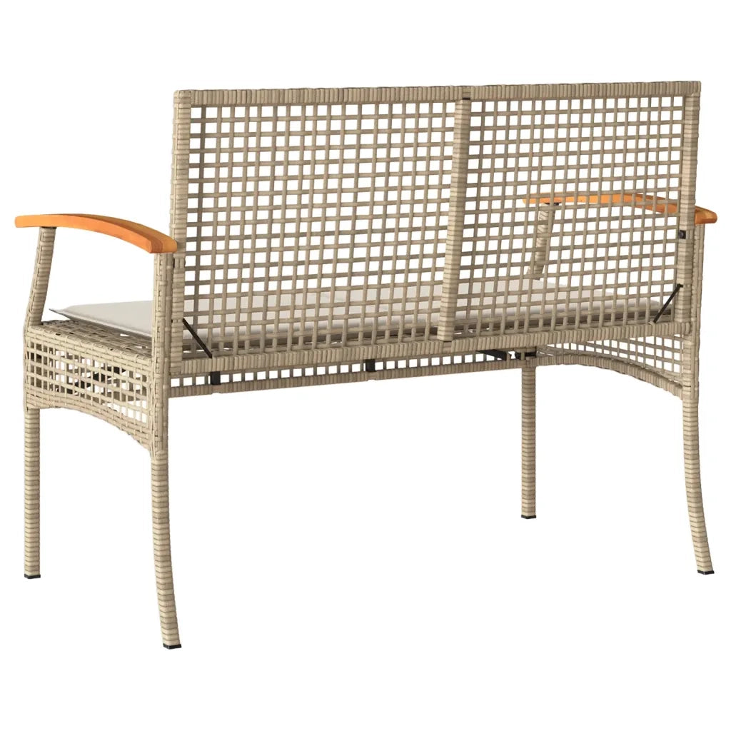 Panchina da Giardino | Panca da Giardino con Cuscino Beige Polyrattan e Legno Acacia