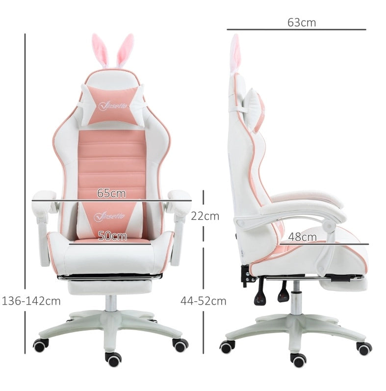 Sedia da gaming rosa con poggiapiedi e supporto lombare