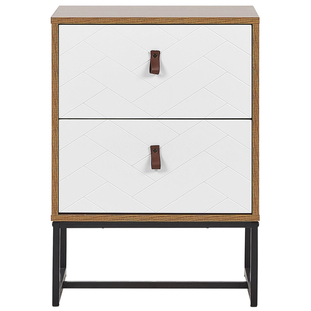 Comodino in legno chiaro con gambe in metallo bianco Mobiletto piccolo 69 x 49 cm Comodino moderno Mobili per camera da letto tradizionali
