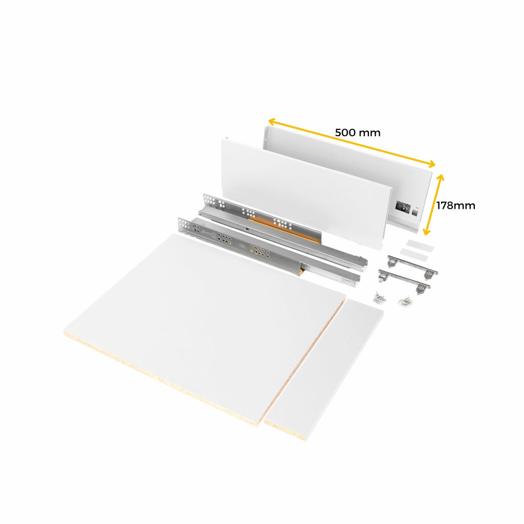 Emuca Kit cassetto per cucina o bagno Vertex di altezza 178 mm con pannelli inclusi., 450, Verniciato bianco, Vari, 1 u.