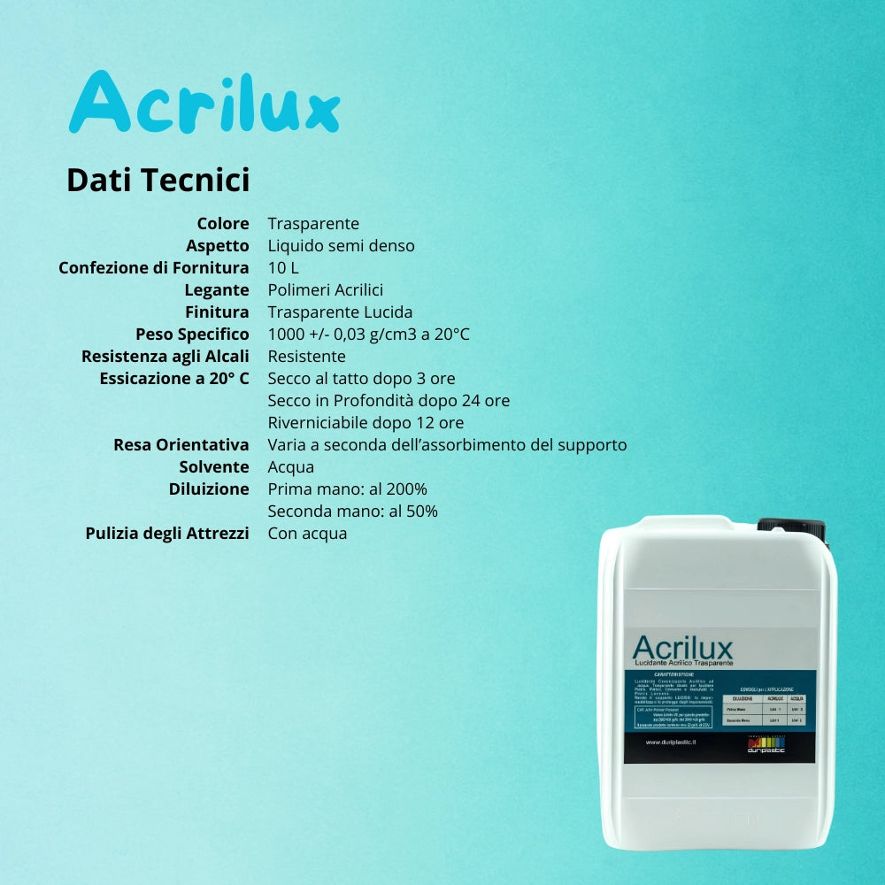 Lucidante vetrificante acrilico diluizione acquosa finitura trasparente acrilux *** formato 10 lt, confezione 1