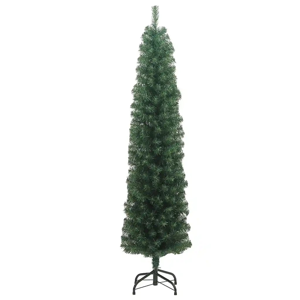 Albero di Natale Artificiale-Albero Natalizio Sottile con Base Verde 180 cm PVC 843893