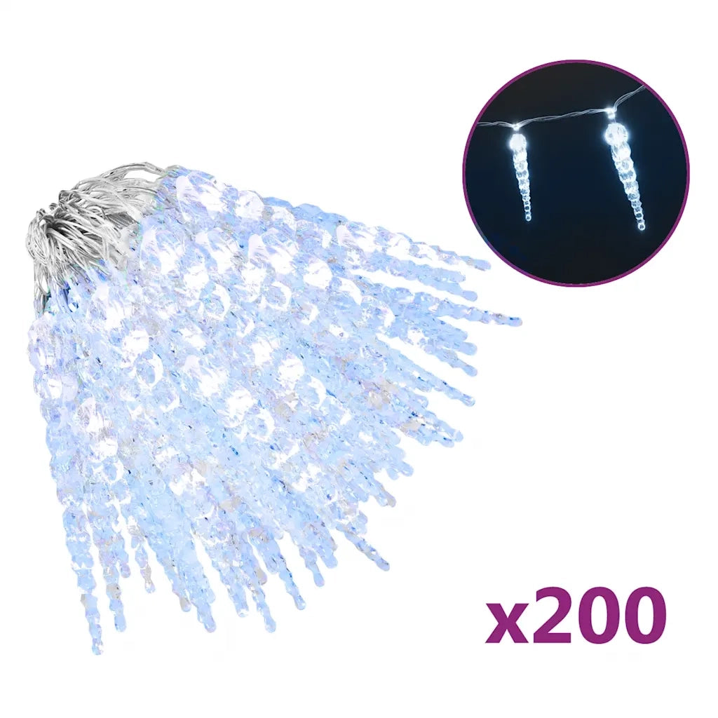 Luce Natale a Ghiacciolo 200 LED Bianco Freddo 20m Acrilico PVCcod mxl 104209