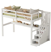 Letto a soppalco 90x200 cm con scrivania e spazio contenitore; pino; bianco (Senza materasso)
