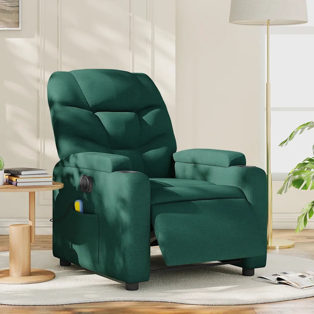 Poltrona Massaggiante | Sedia Relax Reclinabile Elettrica Verde Scuro Tessuto