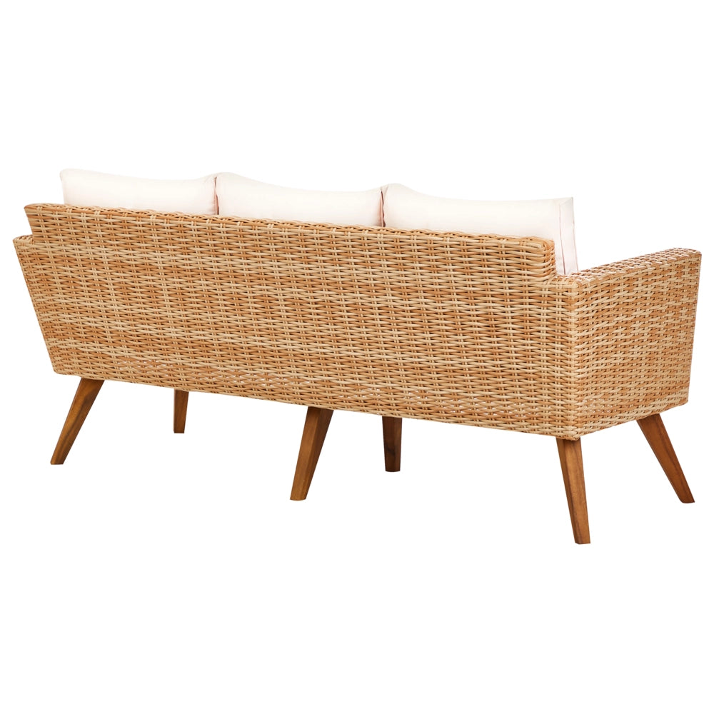 Set giardino in rattan bianco crema composto da divano 3 posti 2 poltrone tavolino esterno elegante