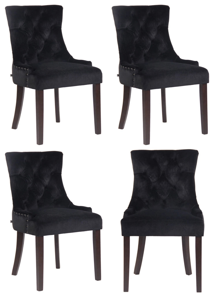 Set 4 poltrone pranzo Aberdeen in velluto nero,antico